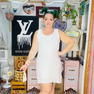 White Sleeveless Scoop Neck Mini Sundress Size Small